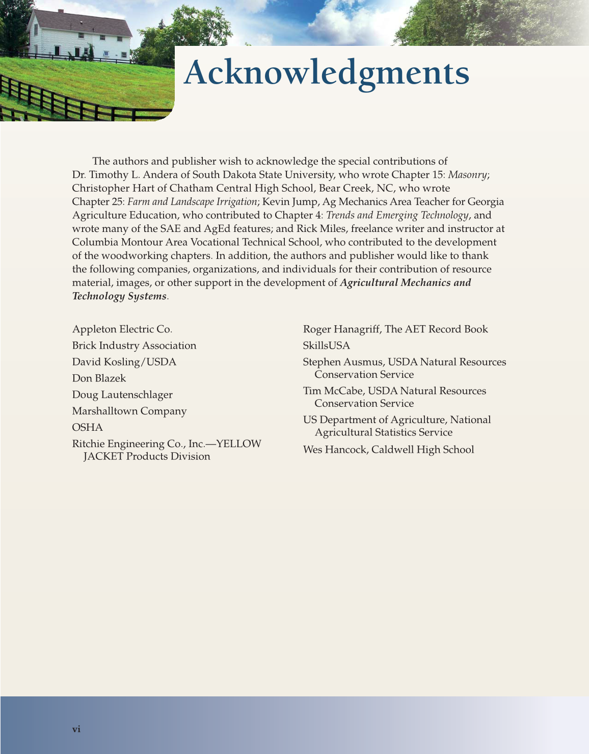 Agricultural Mechanics and Technology Systems, 1st Edition page vi