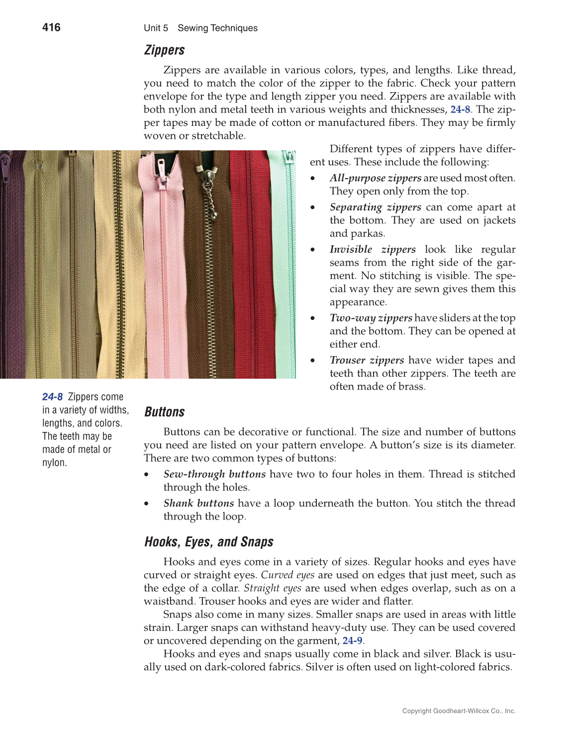 Apparel Design, Textiles & Construction, 11th Edition page 416