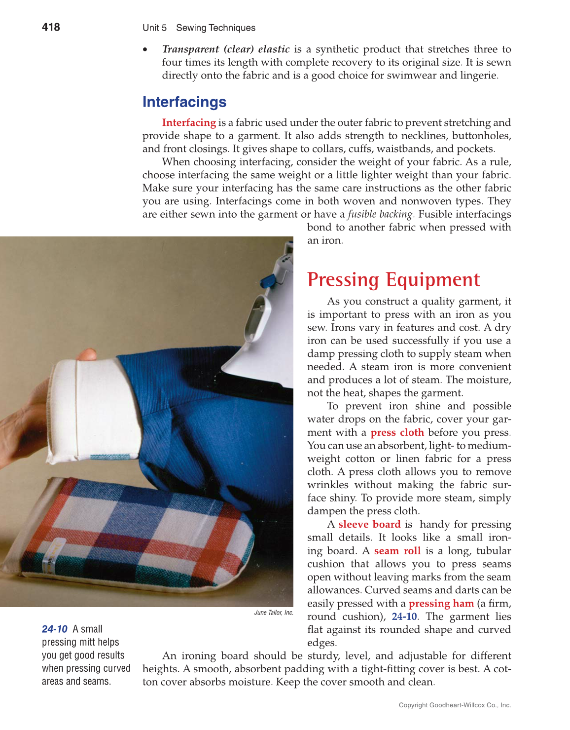 Apparel Design, Textiles & Construction, 11th Edition page 418