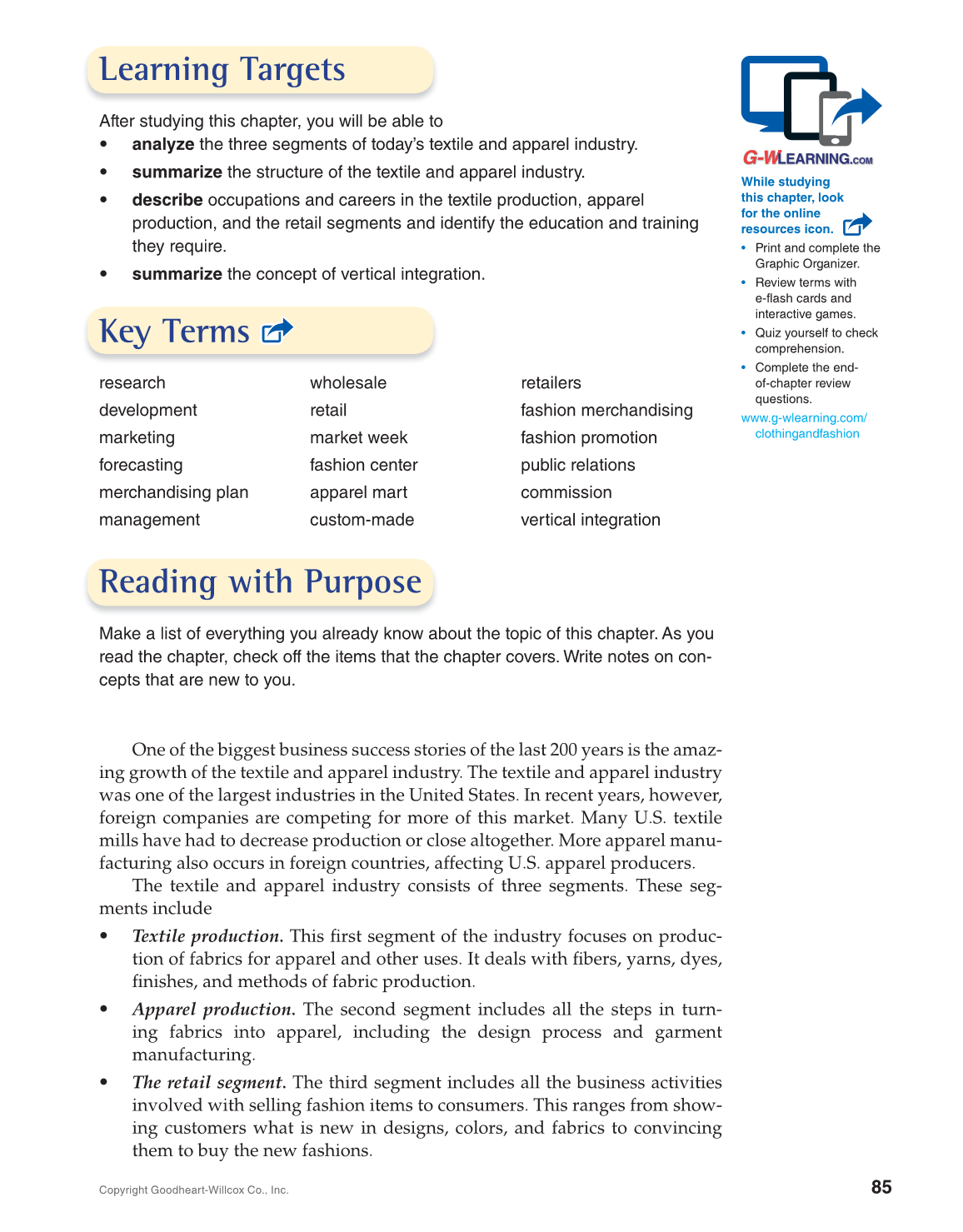 Apparel Design, Textiles & Construction, 11th Edition page 85