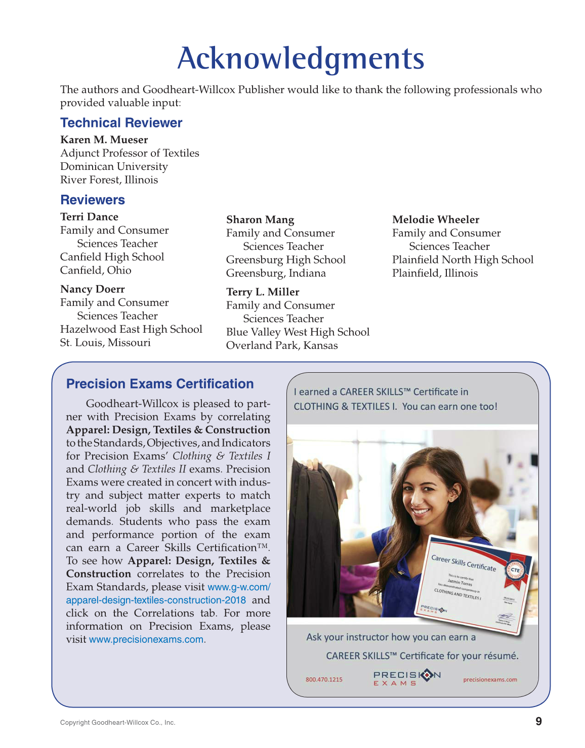 Apparel Design, Textiles & Construction, 11th Edition page 9