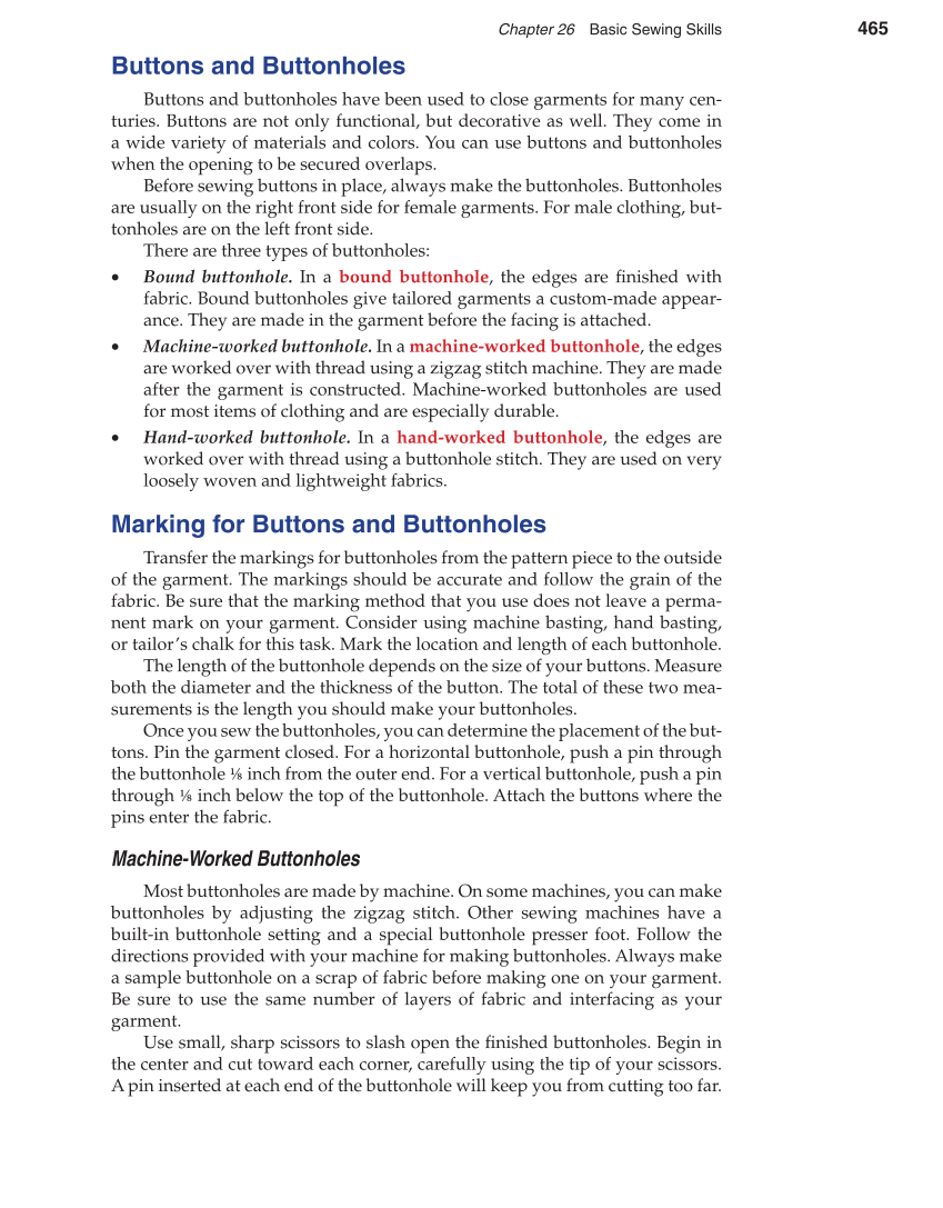 Apparel Design, Textiles & Construction, 10th Edition page 465