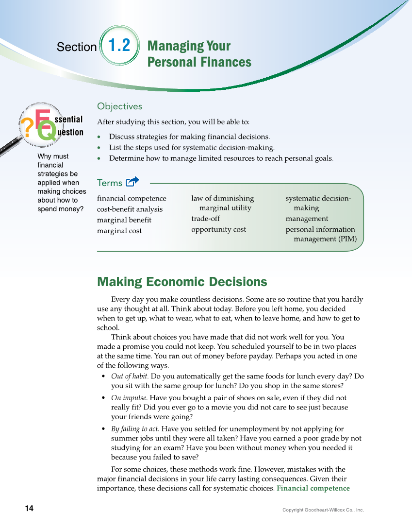 Foundations of Financial Literacy, 10th Edition page 14