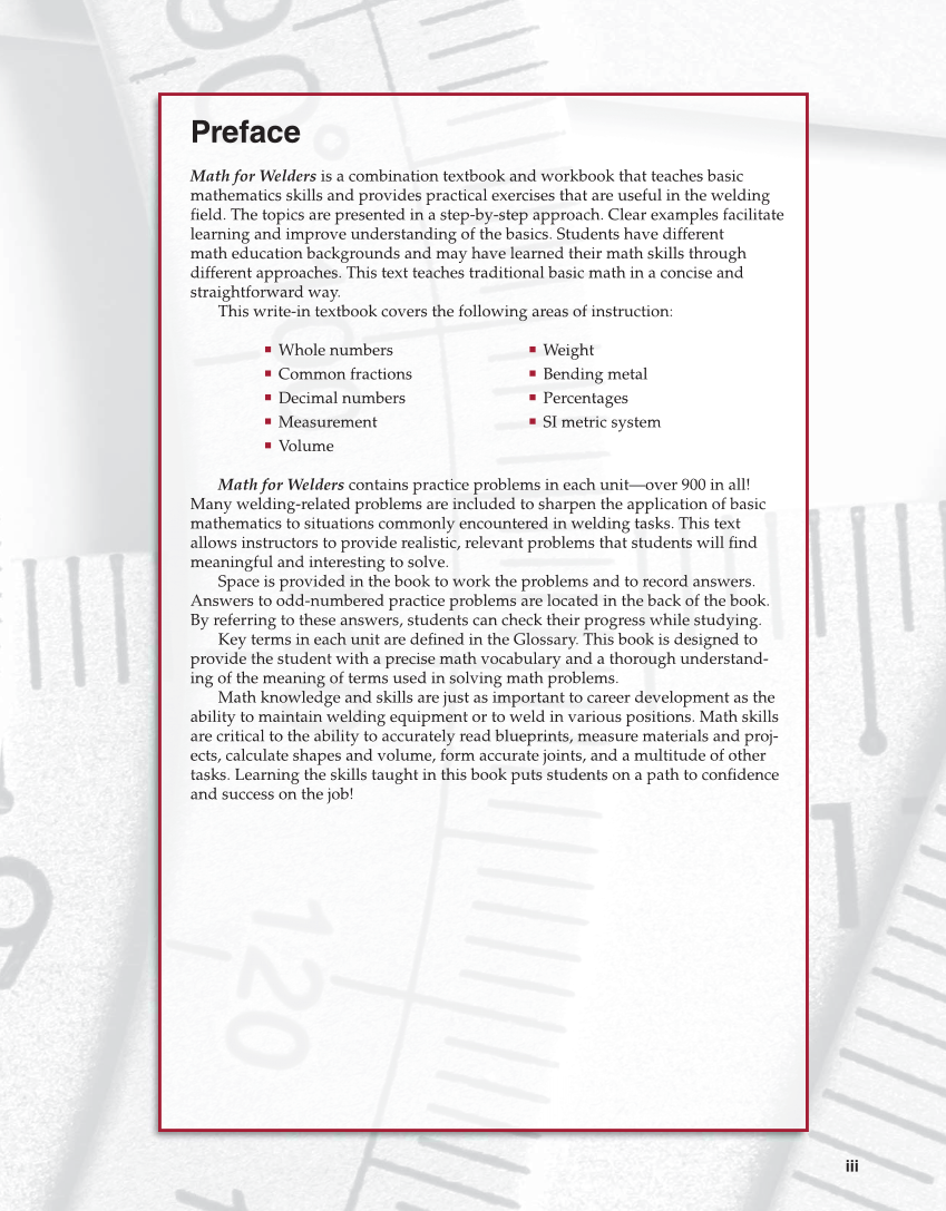 Math for Welders, 6th Edition page iii