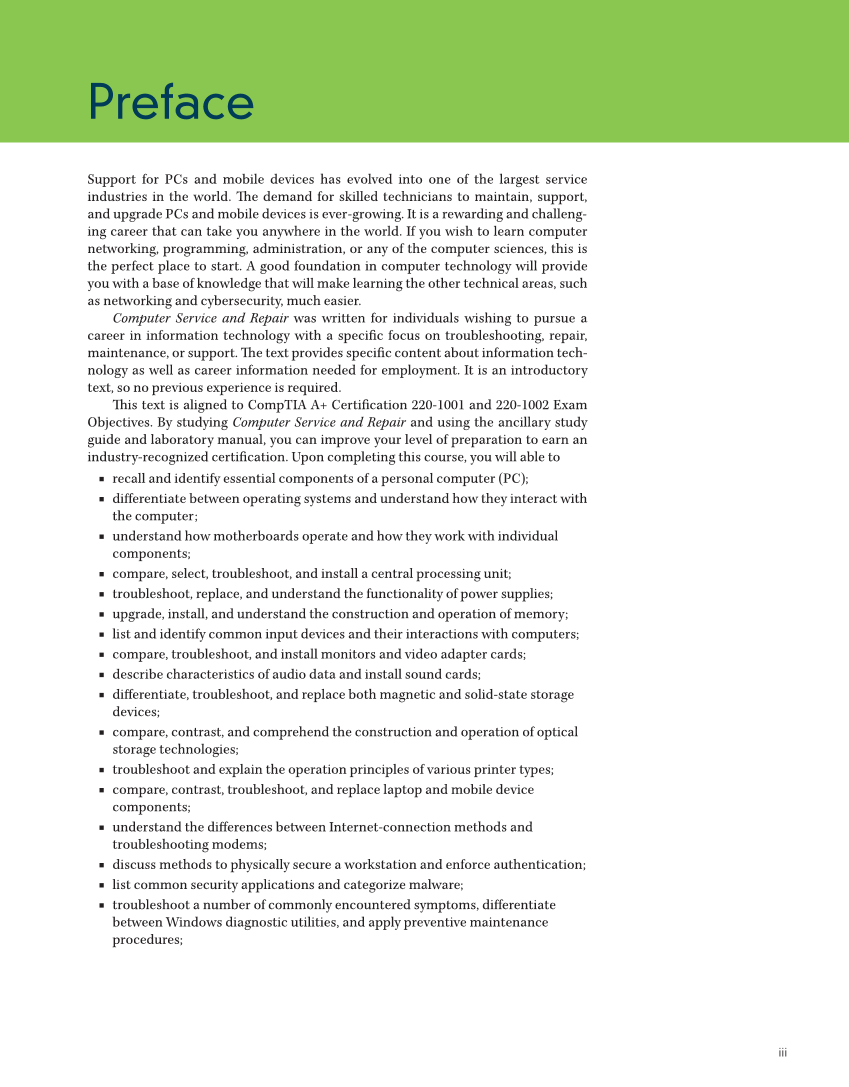 Computer Service and Repair, 5th Edition page 3