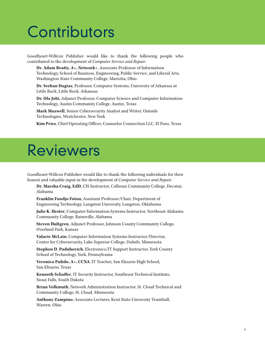 Computer Service and Repair, 5th Edition page 5