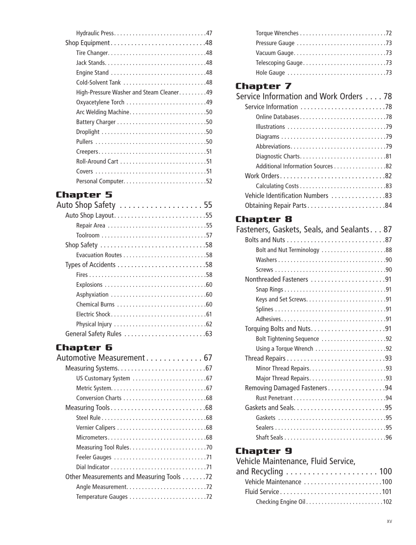 Modern Automotive Technology 10e, Textbook page xv