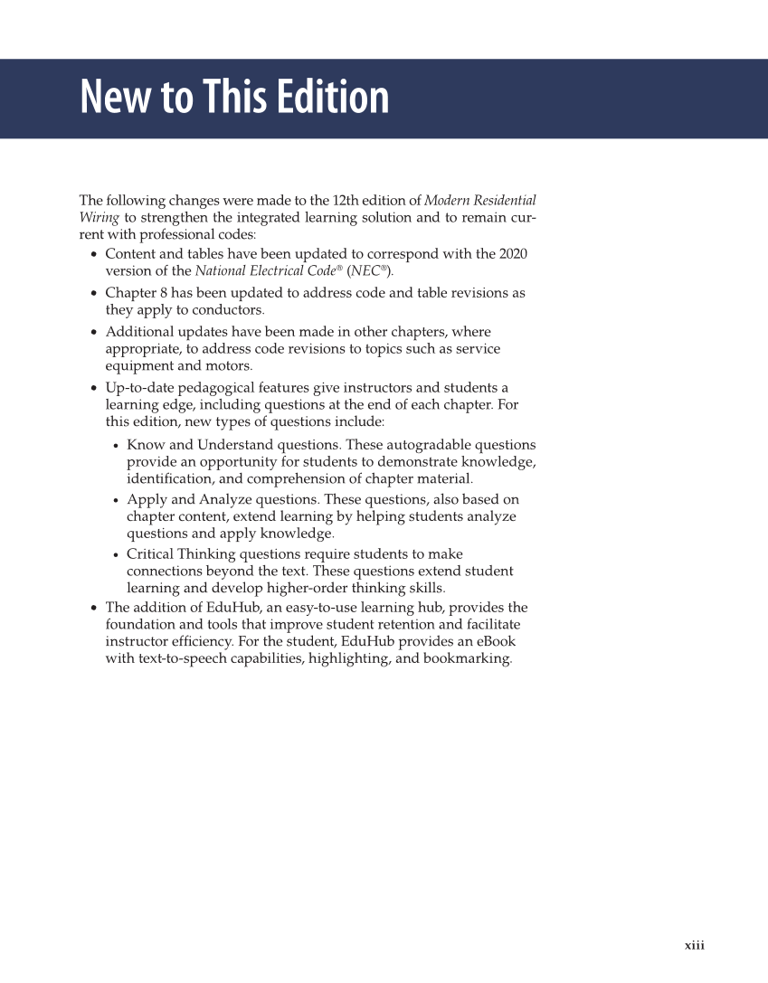 Modern Residential Wiring, 12th Edition page xiii