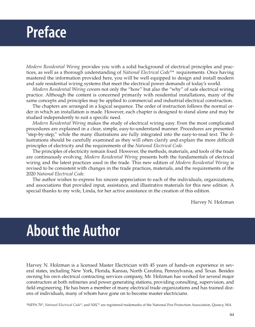 Modern Residential Wiring, 12th Edition page iii