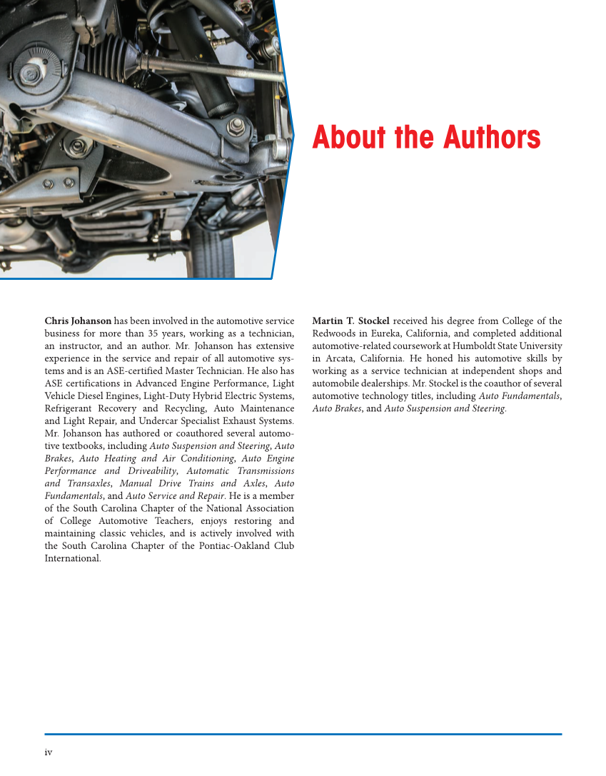 Auto Suspension and Steering, 5th Edition, Online Textbook page iv