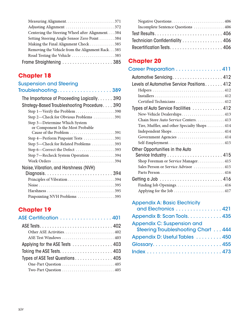 Auto Suspension and Steering, 5th Edition, Online Textbook page xiv