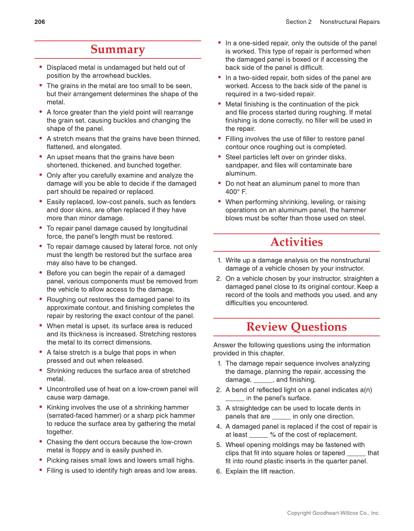Auto Collision Repair and Refinishing 3e, Online Textbook page 206
