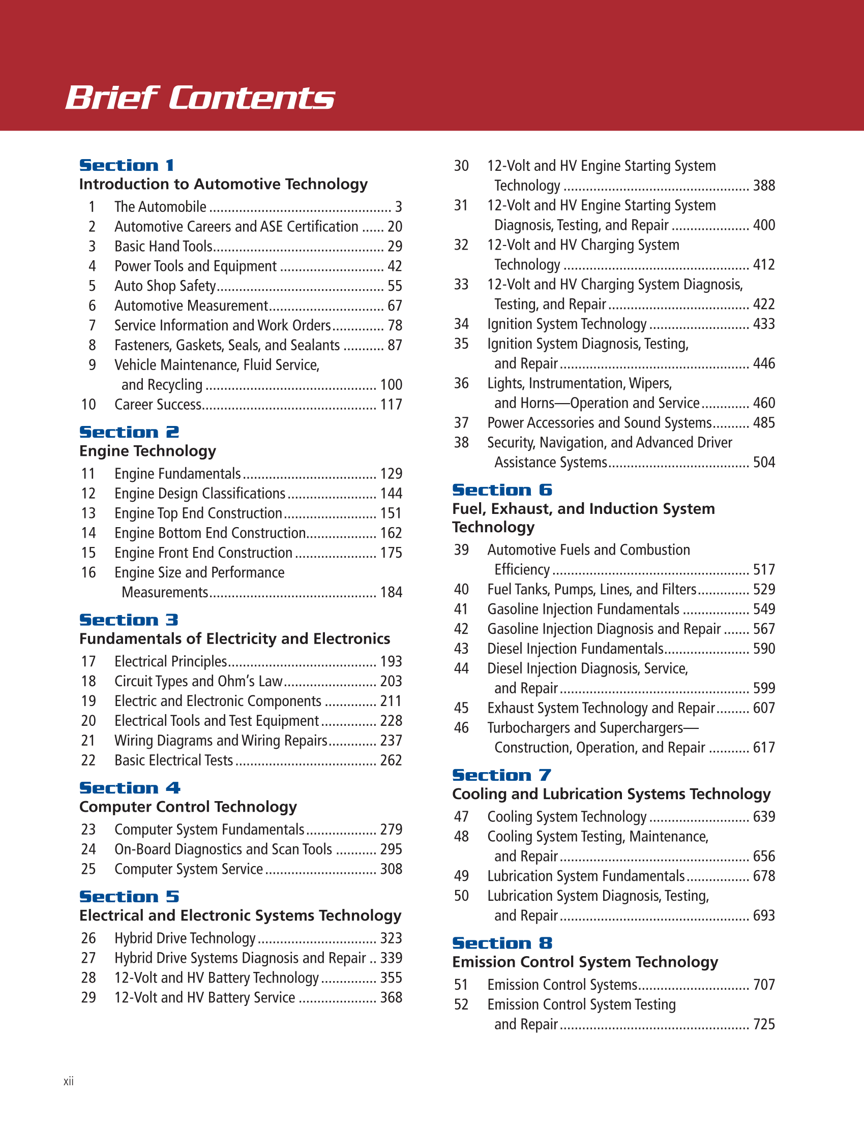 Modern Automotive Technology 10e, Textbook page xii